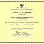 Small Business Enterprise (SBE) Certificate for Copper State Supply